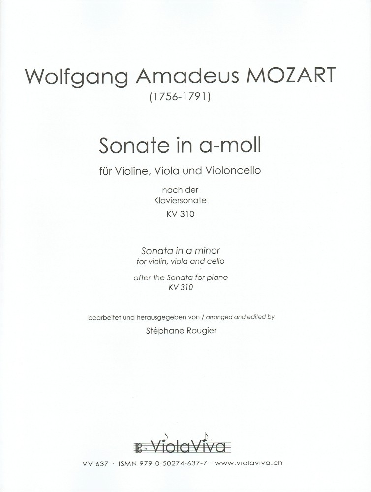 Sonate Nr. 8 in a-moll, KV 310, arrangiert für Violine, Bratsche und Violoncello